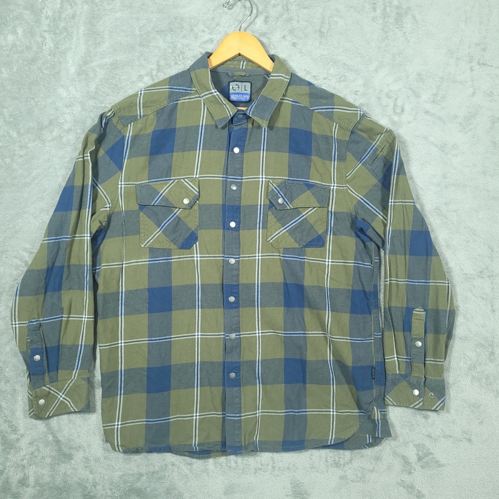 LA Police Gear Shirt Mens Large Green Backup Flannel Plaid Tactical Snap